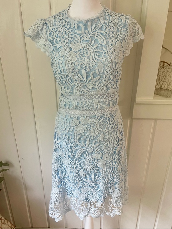 Eilly Bazar Dresses & Skirts - EillyBazar Light Blue Guipure Lace Cap Sleeve Sheath Cocktail Dress